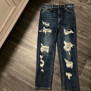 Dark washed ripped denim
